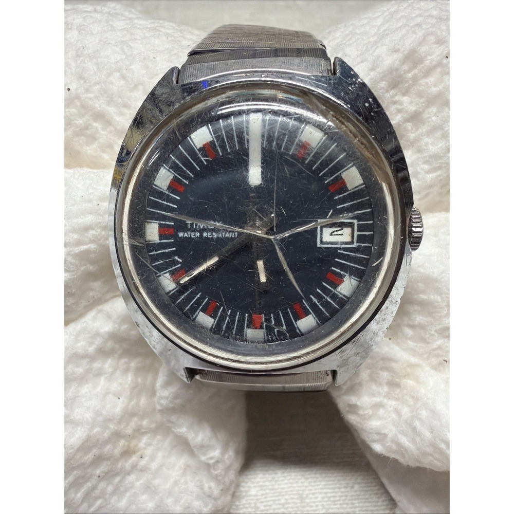 Vintage 1971 TIMEX MARLIN Blue Navy 26751 2571 Mechanical Wind 34mm PARTS ONLY